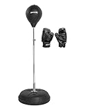 SPORTINATOR® Punchingball Boxstand Standbox-Trainer 3er-Set inkl. Boxbirne & Boxhandschuhen höhenverstellbar 125 cm bis 150 cm. Trainiert Reflexe und Geschwindigkeit (Schwarz)