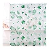 Relaxdays Duschrollo Blätter, 140x240cm, Seilzugrollo f. Dusche & Badewanne, wasserabweisend, Decke & Fenster, weiß/grün